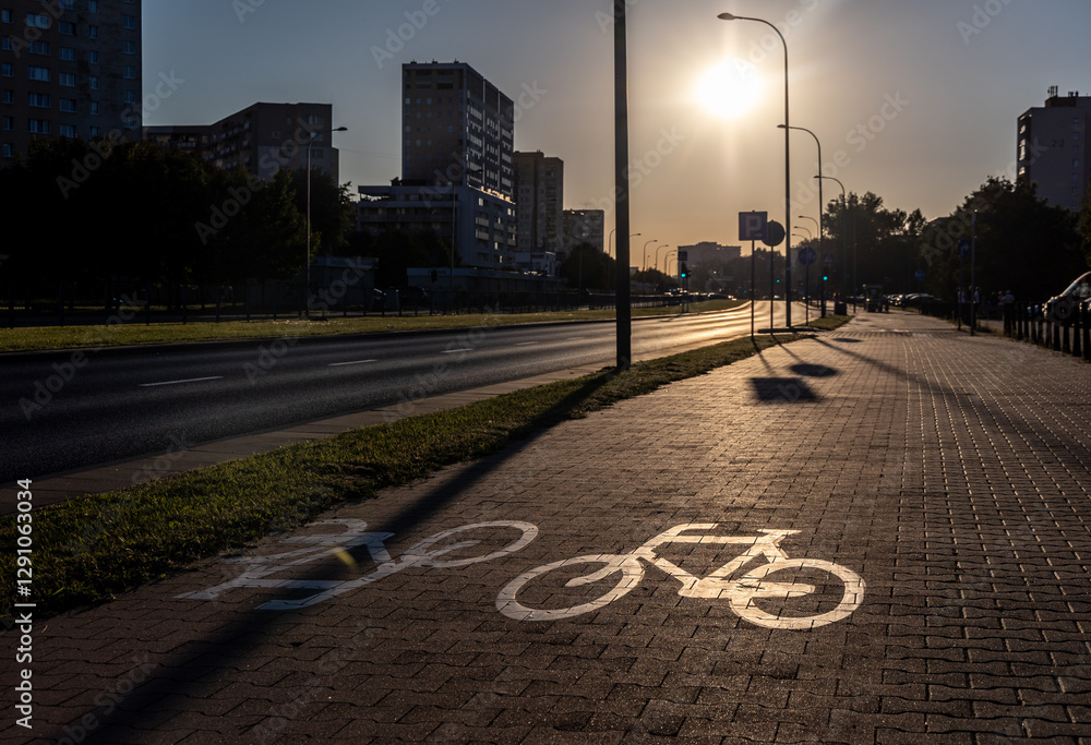 Bicycle path in Goclaw area in Warsaw city, capital of Poland