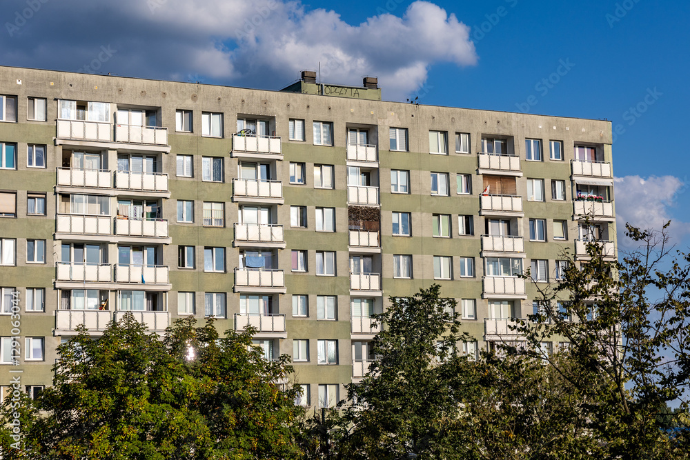 Old type of residential building on Suwalska Street in Brodno district of Warsaw city, capital of Poland
