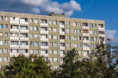 Old type of residential building on Suwalska Street in Brodno district of Warsaw city, capital of Poland