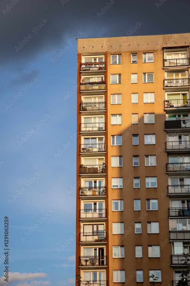 Old Great Panel type of apartment building in Goclaw area of Warsaw, Poland