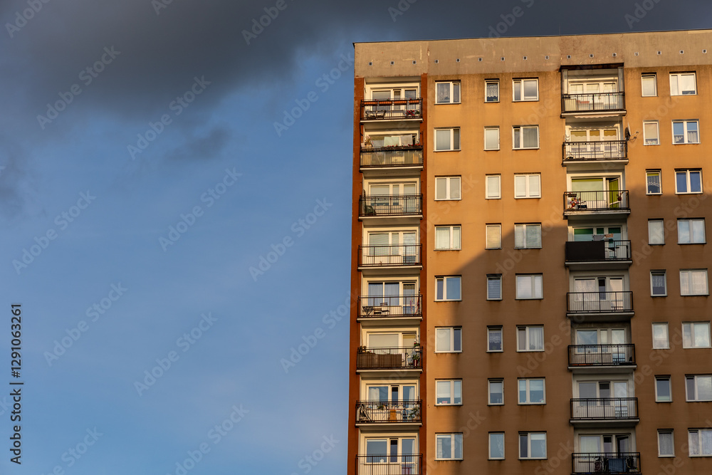 Old Great Panel type of apartment building in Goclaw area of Warsaw, Poland
