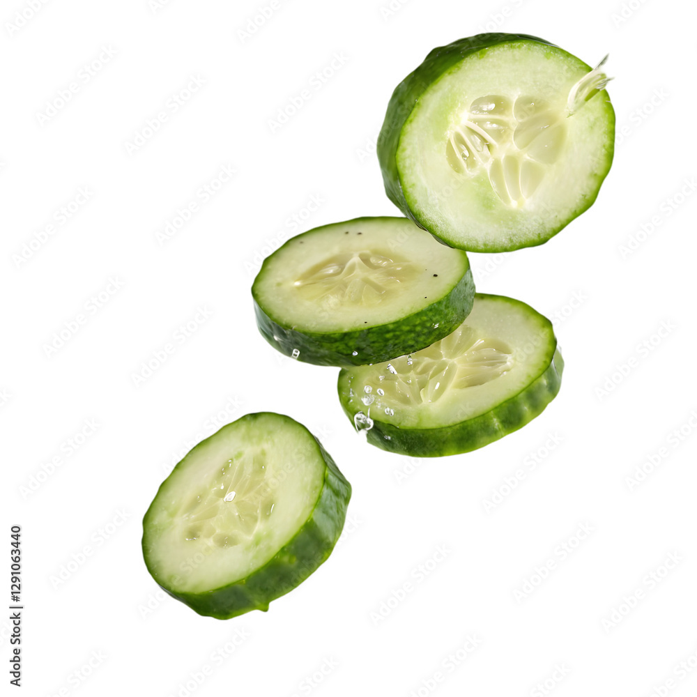 falling slices of cucumber on transparent background falling slices of cucumber on transparent background