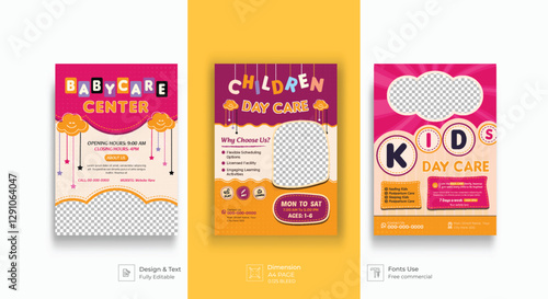 Set of Child care services flyer, poster, design template