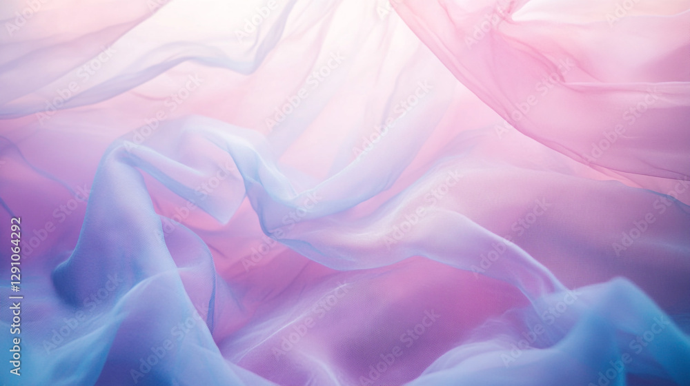 Obraz premium Soft pastel pink and blue fabric draped texture background airy wave fold silk light color ombre
