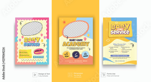 Daycare center and preschool kids editable print flyer Template with Kindergarten, Nursery & School Education Theme