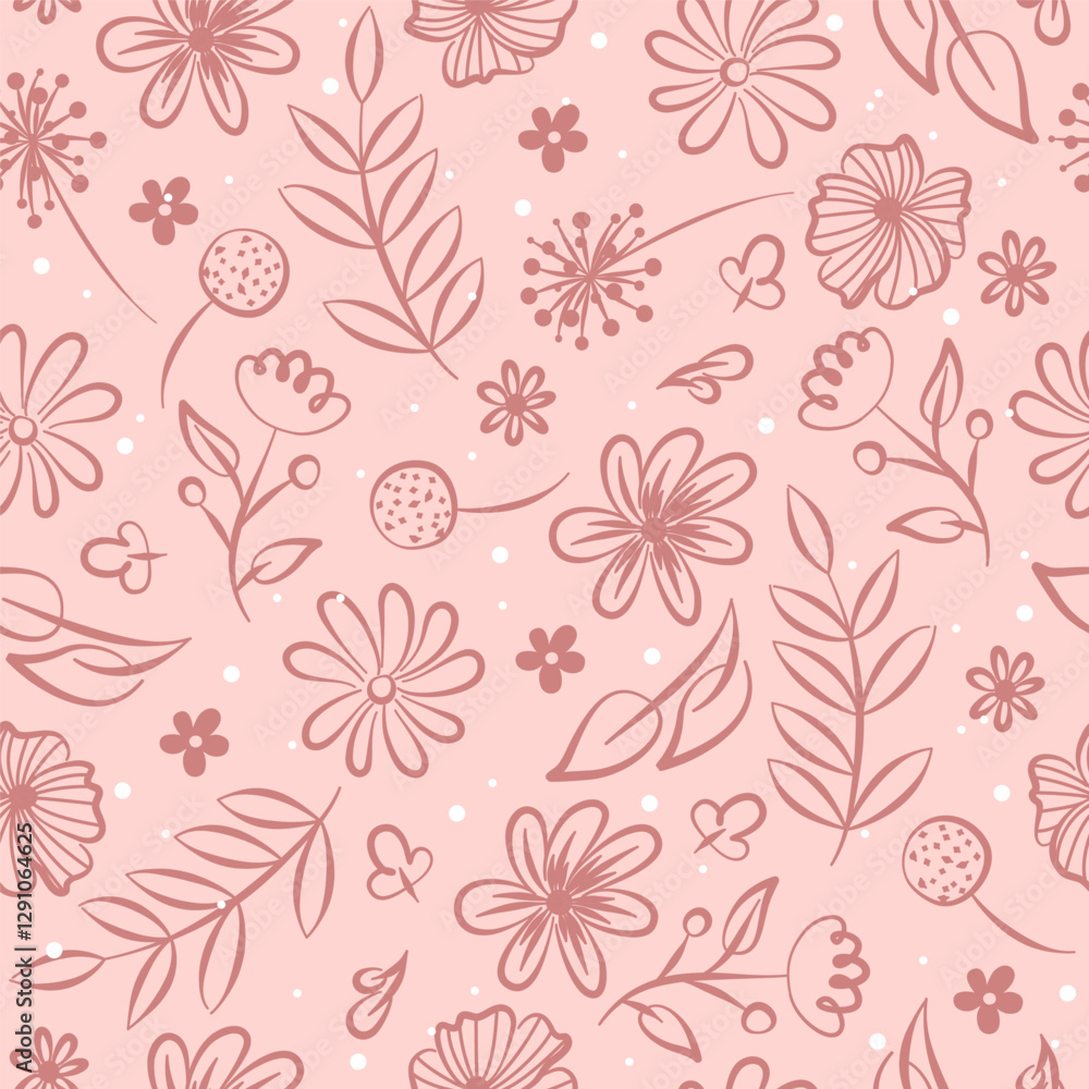 seamless plant pattern in doodle style on pink background seamless plant pattern in doodle style on pink background
