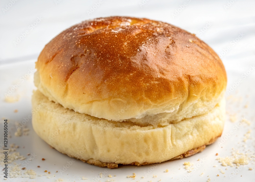 Golden Fluffy Bun Freshly Baked for Delicious Meals and Snacks on White Background Golden Fluffy Bun Freshly Baked for Delicious Meals and Snacks on White Background