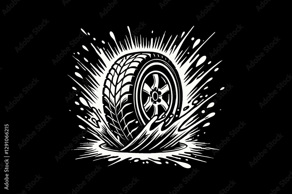Obraz premium racing car tire dark art black and white illustration design