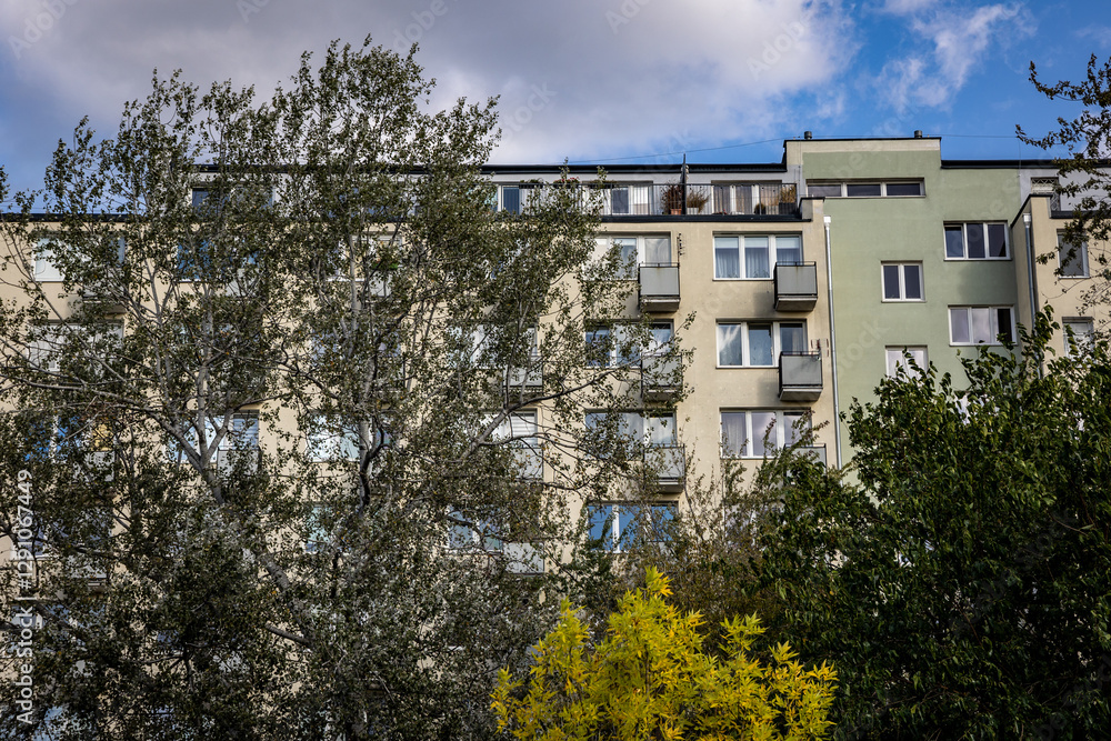 Apartment building in Goclaw area of Warsaw city, capital of Poland
