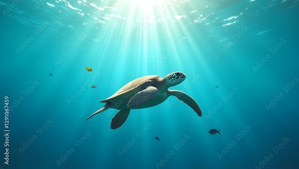 Obraz premium Graceful Sea Turtle Swimming in Crystal Clear Ocean Waters