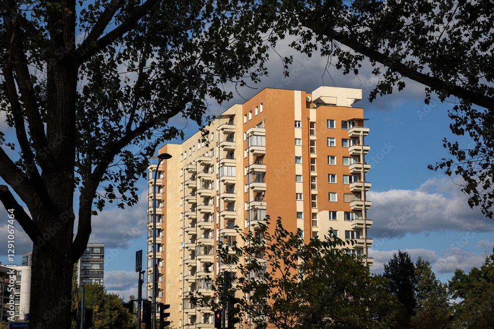 Apartment building in Goclaw area of Warsaw city, capital of Poland