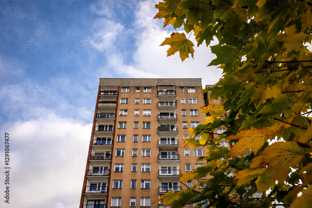 Old Great Panel type of apartment building in Goclaw area of Warsaw, Poland