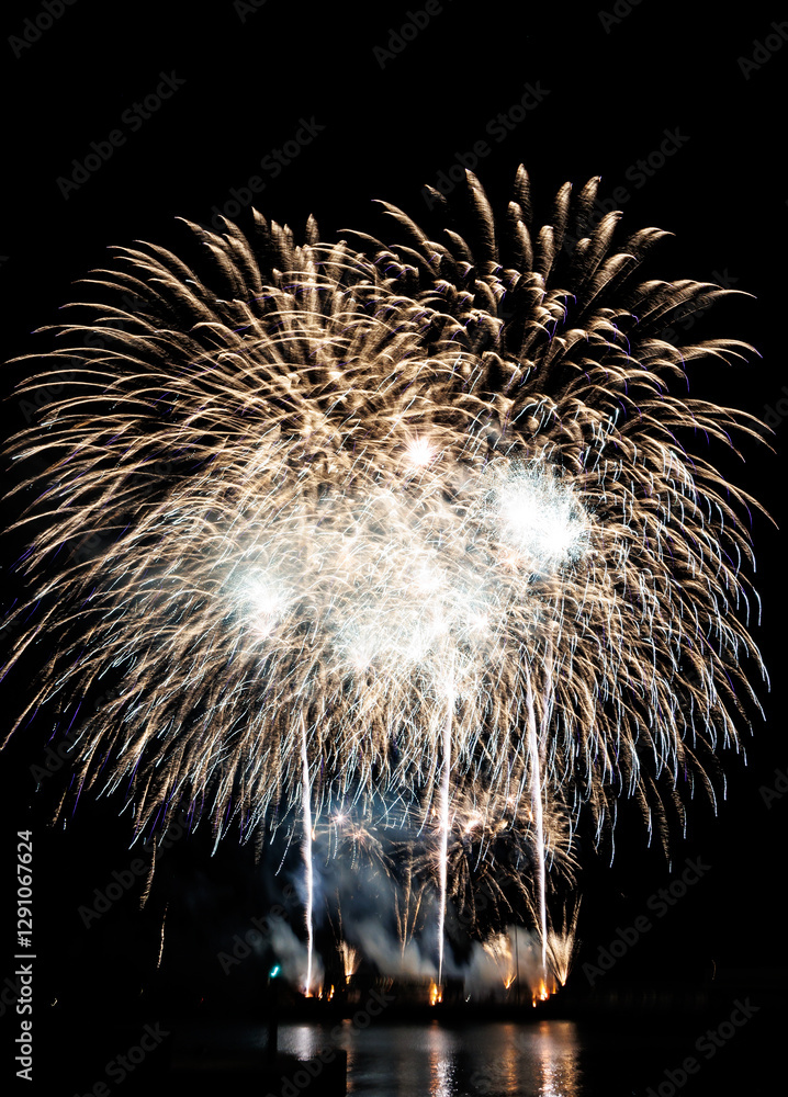 Fireworks during Atlantic Festival in Funchal city, capital of Madeira Island, Portugal