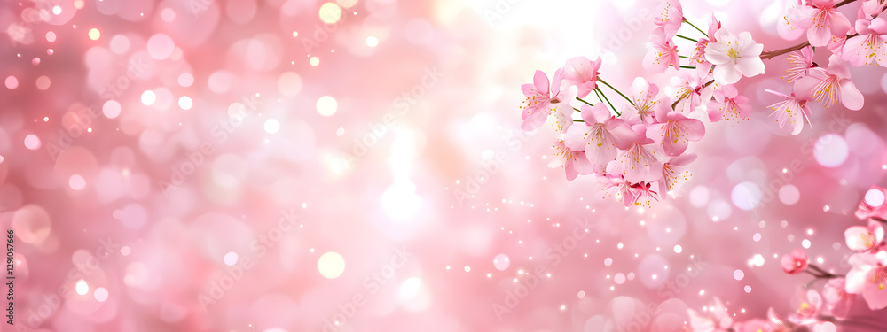 Fototapeta premium A soft pastel background with delicate cherry blossoms and bokeh lights