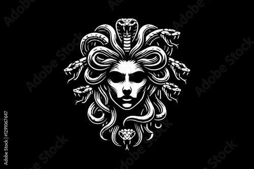 medusa head dark art black and white illustration design