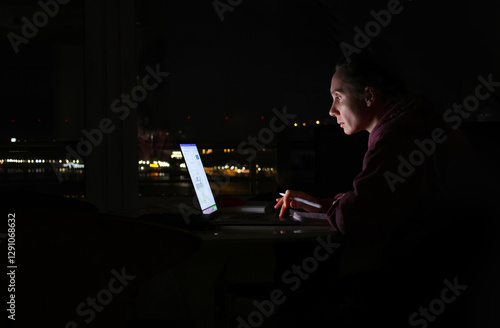 Obraz na płótnie woman sitting at laptop w salonie