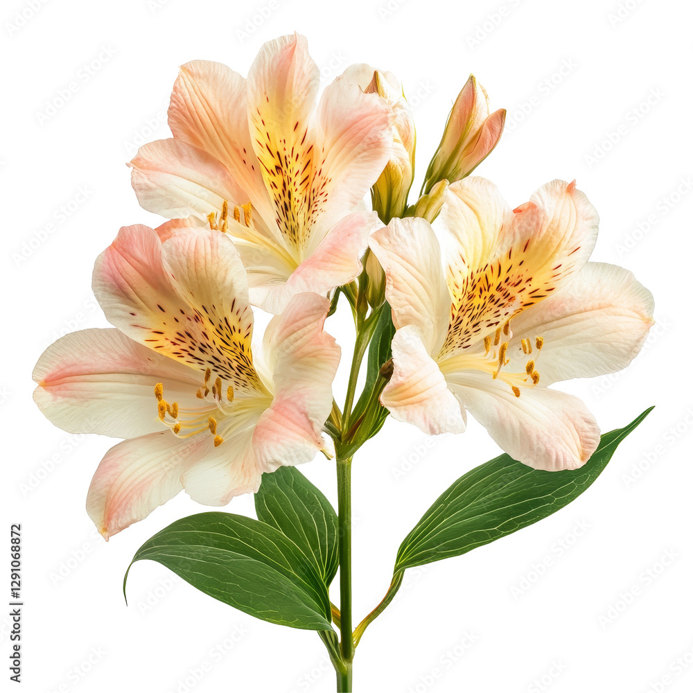 Elegant alstroemeria flowers in soft hues against a transparent background, a floral alstromerias isolated transparent background