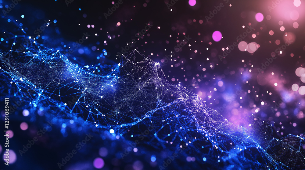 Fototapeta premium Cosmic Data Flow: An abstract and captivating digital rendering showcasing the ethereal flow of data within a cosmic landscape.