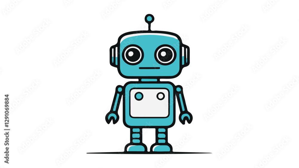 funny cartoon robot standing, blue cartoon robot vector simple illustration funny cartoon robot standing, blue cartoon robot vector simple illustration