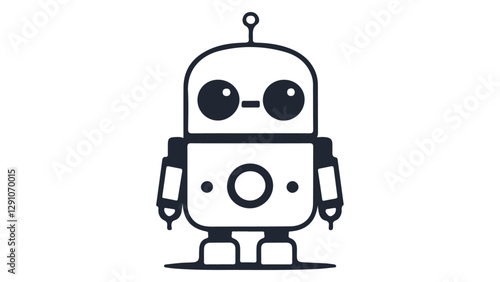 funny cartoon robot vector outline line art illustration, cute little robot vector illustration