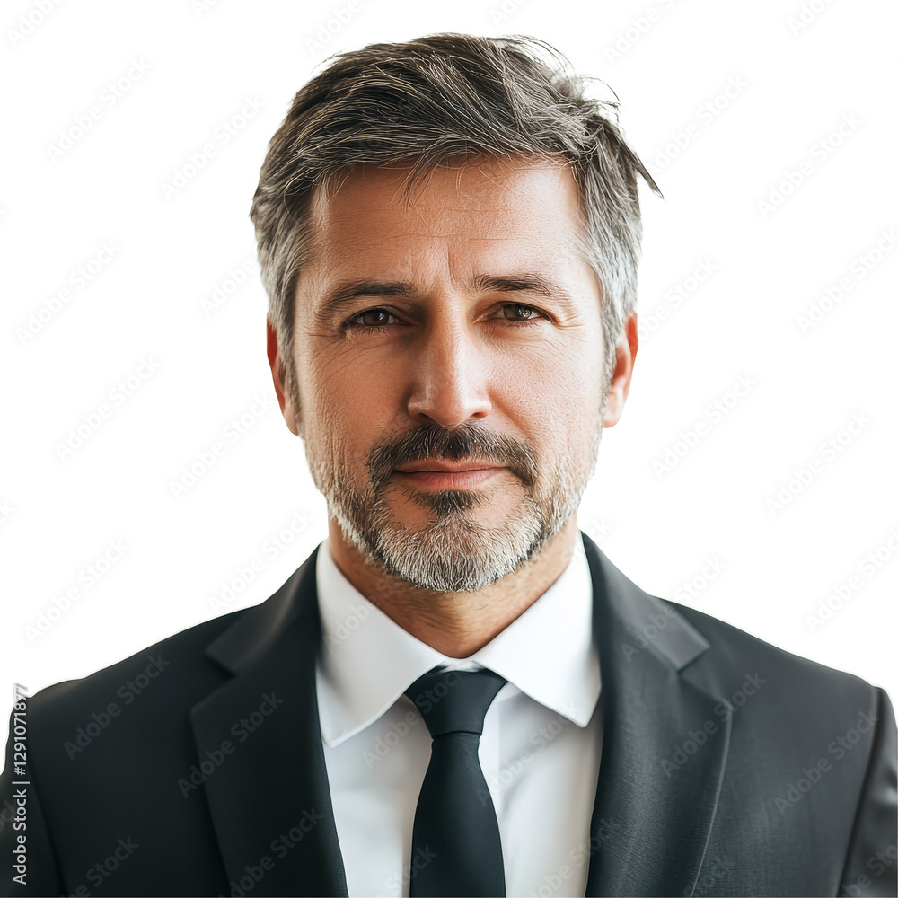 Midaged businessman dressed in a suit standing confidently against a transparent background, midaged business man isolated on transparent background Midaged businessman dressed in a suit standing confidently against a transparent background, midaged business man isolated on transparent background
