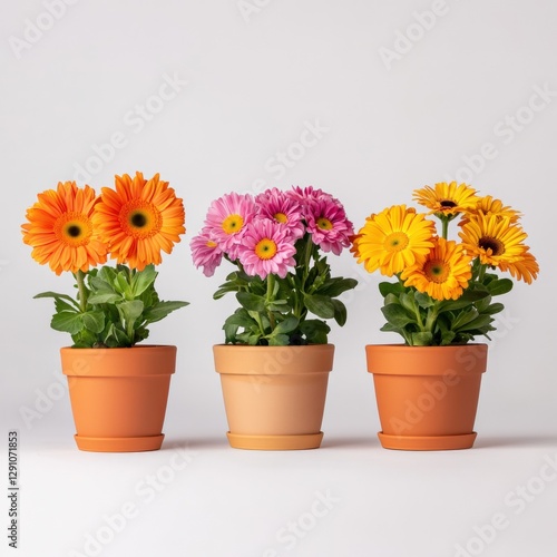 Wallpaper Mural three potted flowers with colorful petals in a row Torontodigital.ca
