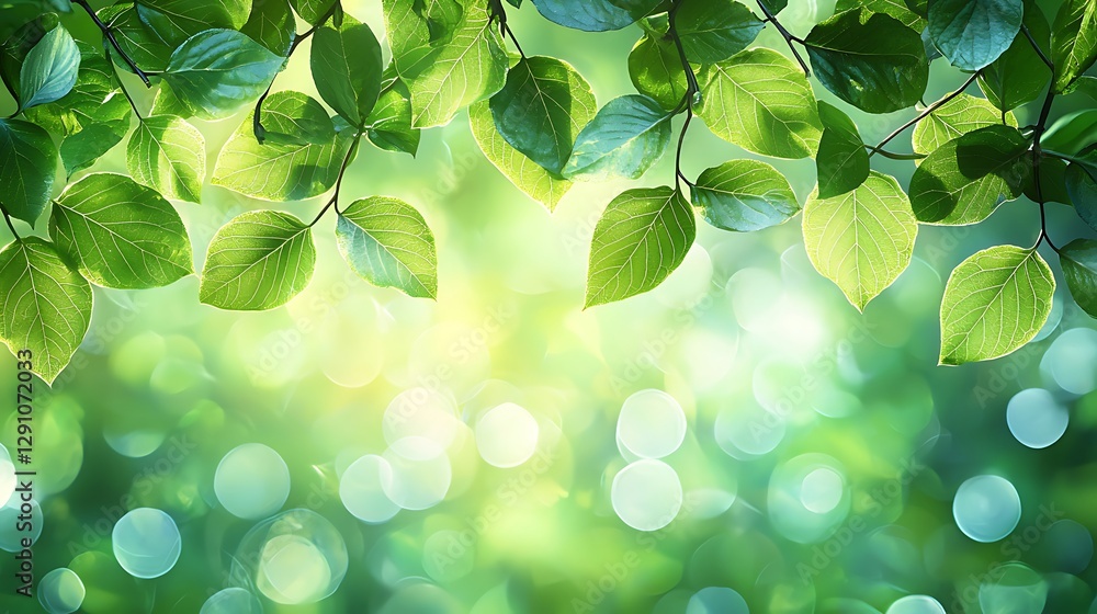 Fresh leaves, sunlight, forest bokeh, spring awakening Fresh leaves, sunlight, forest bokeh, spring awakening