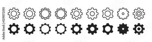Set of gears icons. cogwheel vector collection, mechanical gear shapes, engineering symbols, industrial machinery, sprocket designs