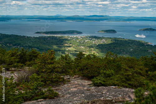 The Town Of Bar Harbor, As Seen from Champlain Mt, Is A Popular Tourist Destination Located On Mount Desert Island Near Acadia National Park In Maine
