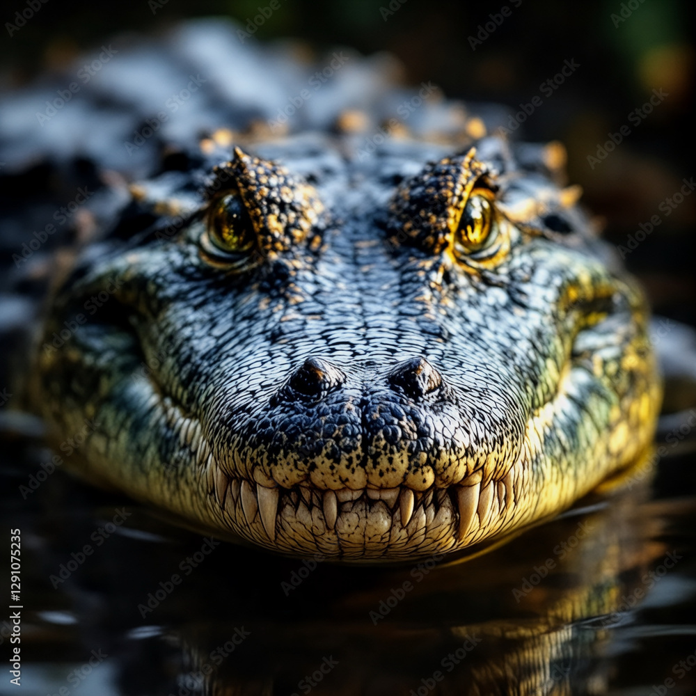 Obraz premium Detailed View of an Alligator's Head and Eyes
