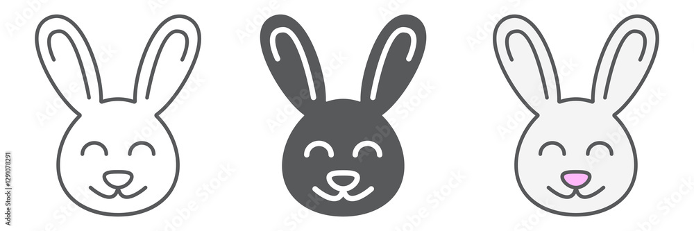Obraz premium Cute Bunny icon collection, easter and holiday, rabbit icon set, vector graphics, a linear pattern on a white background, eps 10