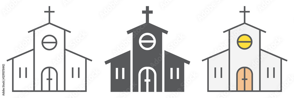 Church icon collection, religion and prayer, religion building icon set, vector graphics, a linear pattern on a white background, eps 10