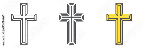 Religious cross icon collection, religion and prayer, christ icon set, vector graphics, a linear pattern on a white background, eps 10