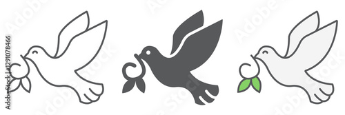 Dove icon collection, easter and bird, dove of peace icon set, vector graphics, a linear pattern on a white background, eps 10