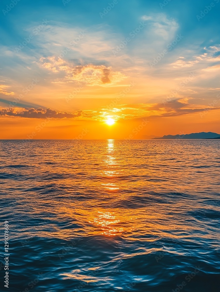 Obraz premium Stunning Ocean Sunset with Golden Reflections on Calm Waves