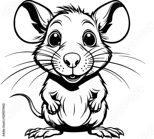Cute rat illustration in black ink on white background