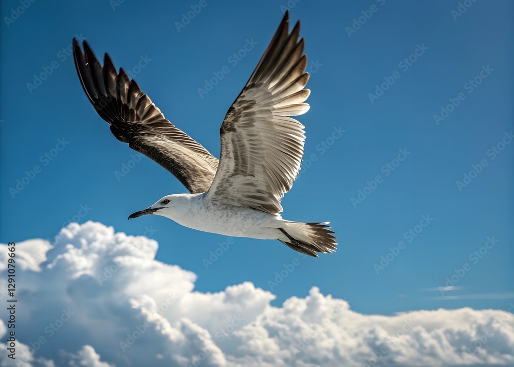 A high-speed photo of a bird in flight against a blue sky A high-speed photo of a bird in flight against a blue sky