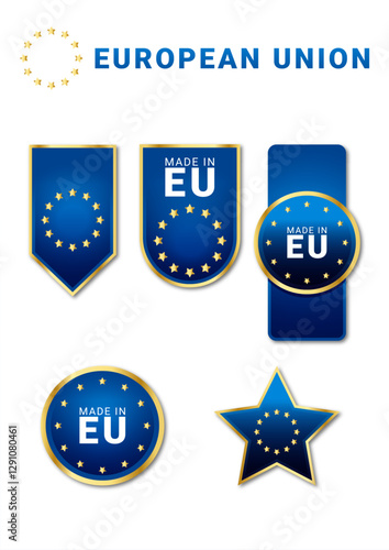 Set icons national flag of European Union and Made in EU