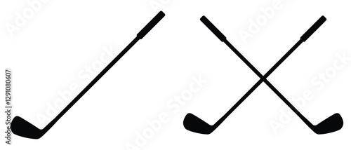 golf club icon. Stick golf icon vector design template. Pair of iron or wedge golf club flat vector icon for sports apps, websites. Crossed Stick Golf Badge Logo Graphic.