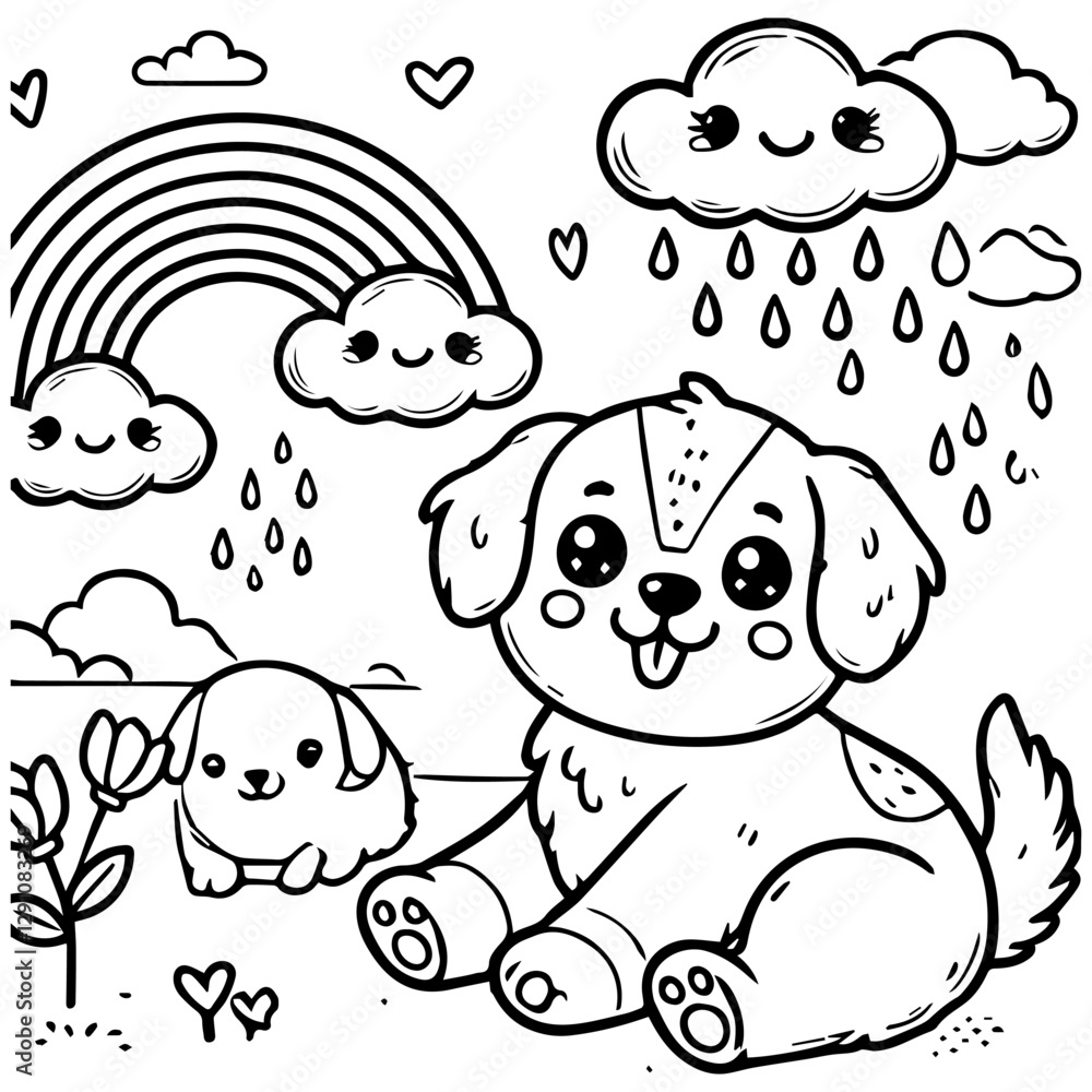 Fototapeta premium Dog Cute Line Art Coloring Book for Kids & Adults - Printable Digital Download, Adorable Dog Designs, Relaxing Animal Coloring Pages