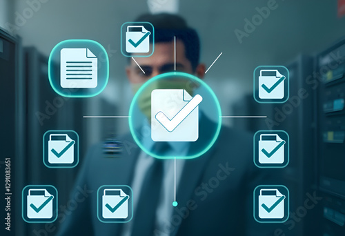 Social media icons on a mobile phone with communication and technology symbols