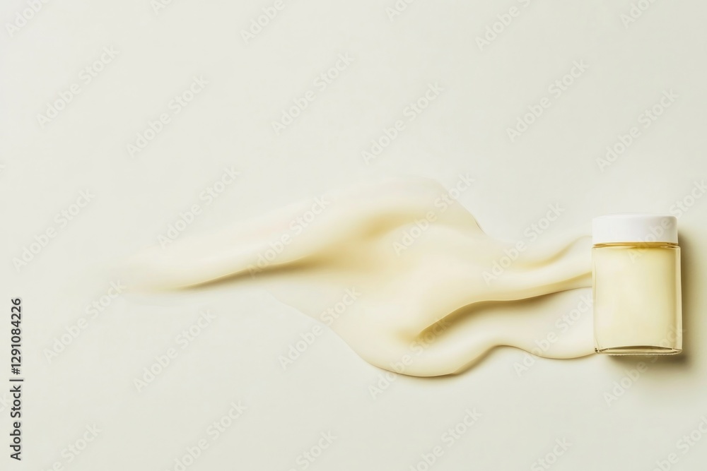 Creamy texture flows from jar, creating dynamic visual effect on Creamy texture flows from jar, creating dynamic visual effect on
