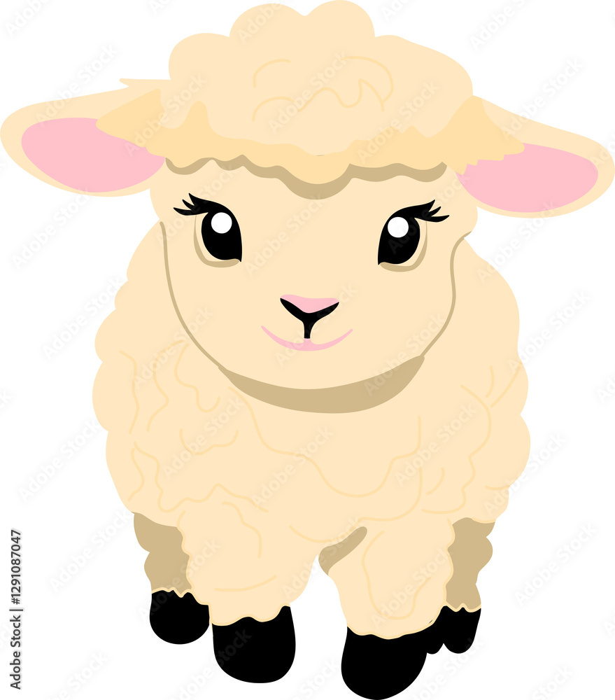 Adorable cartoon lamb with fluffy white wool and a sweet smile, perfect for children's designs, nursery decor, and Easter themes. This cute sheep illustration adds a warm and playful touch to any proj Adorable cartoon lamb with fluffy white wool and a sweet smile, perfect for children's designs, nursery decor, and Easter themes. This cute sheep illustration adds a warm and playful touch to any proj