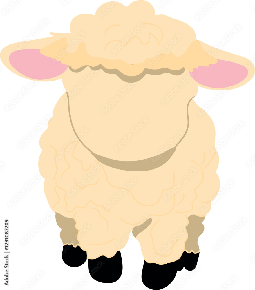 Obraz premium Adorable cartoon lamb with fluffy white wool and a sweet smile, perfect for children's designs, nursery decor, and Easter themes. This cute sheep illustration adds a warm and playful touch to any proj