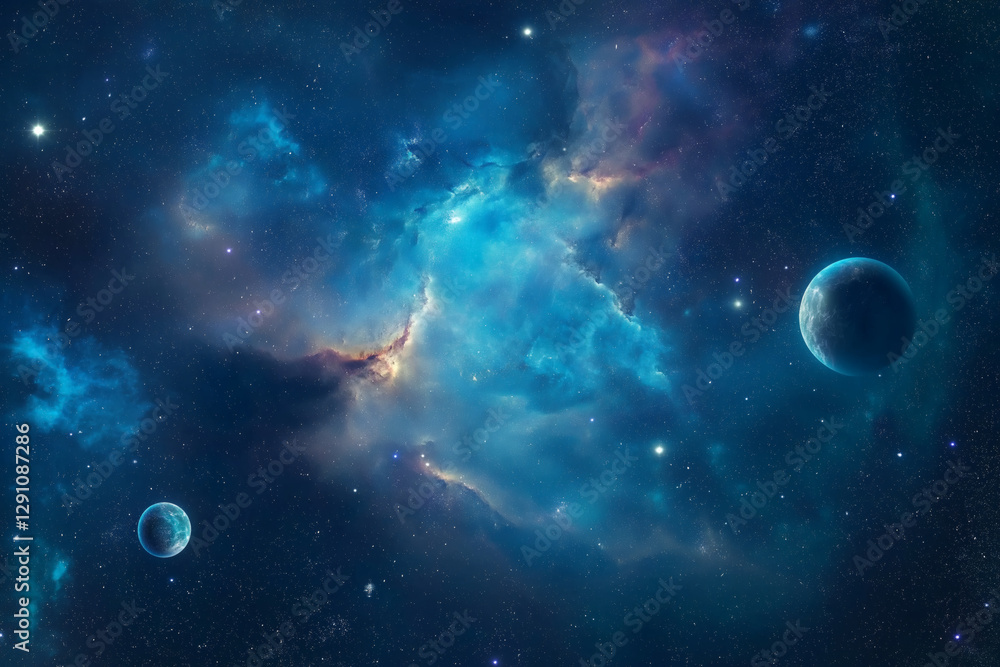 Fototapeta premium Celestial Nebula with Planets in a Cosmic Landscape