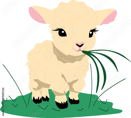 Adorable cartoon lamb with fluffy white wool and a sweet smile, perfect for children's designs, nursery decor, and Easter themes. This cute sheep illustration adds a warm and playful touch to any proj