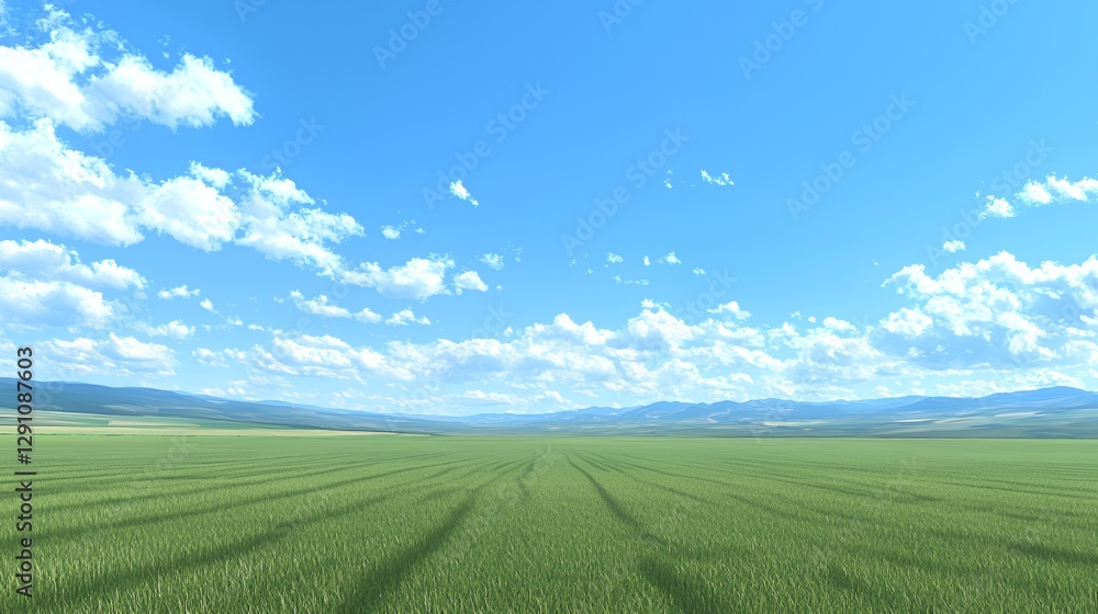Naklejka premium Vast Green Field Under a Sunny Blue Sky