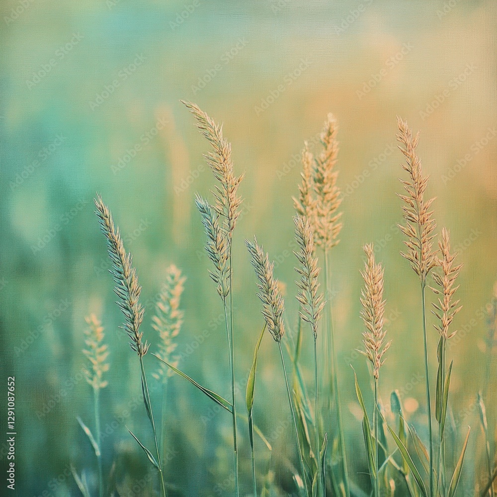 Fototapeta premium Golden Grass Field at Sunset