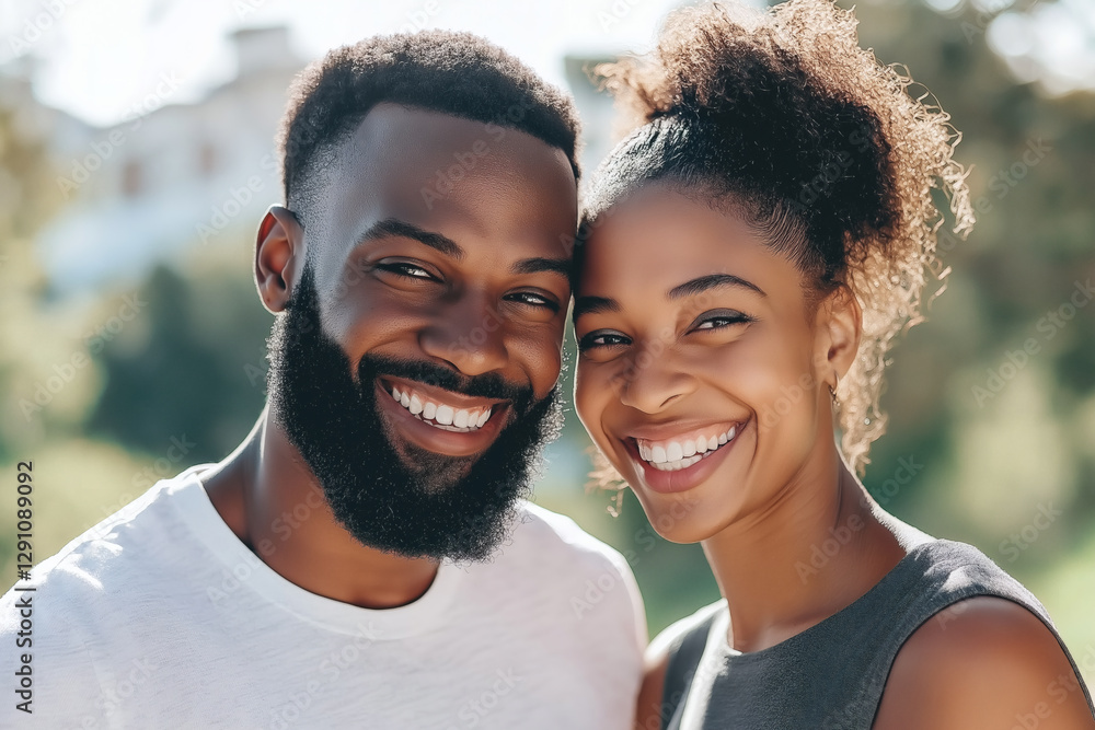 Joyful Couple Embracing Sunlight Outdoors Joyful Couple Embracing Sunlight Outdoors