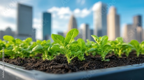 Urban agriculture initiative growing fresh greens in city rooftops urban landscape perspective sustainability concept photo